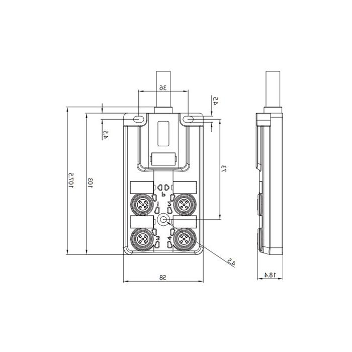 M12 junction box, single channel, NPN, 4-port all-in-one, LED, PVC non-flexible cable, grey sheathing, 24N421-XXX